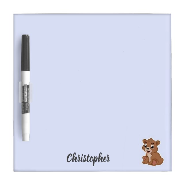 Cute brown bear blue dry erase board (Front)