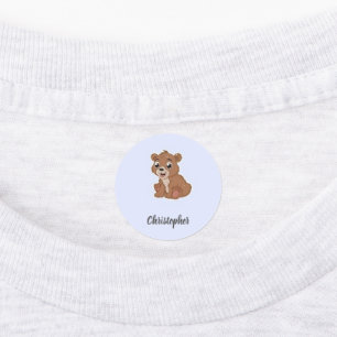 Cute brown bear blue kids' labels