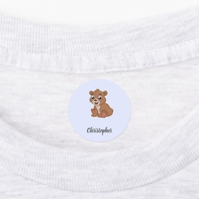 Cute brown bear blue kids' labels (Affixed)