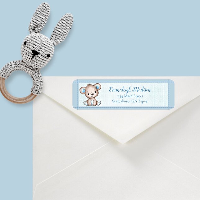 Cute Brown Bear Boy Baby Shower Return Address Label (Creator Uploaded)