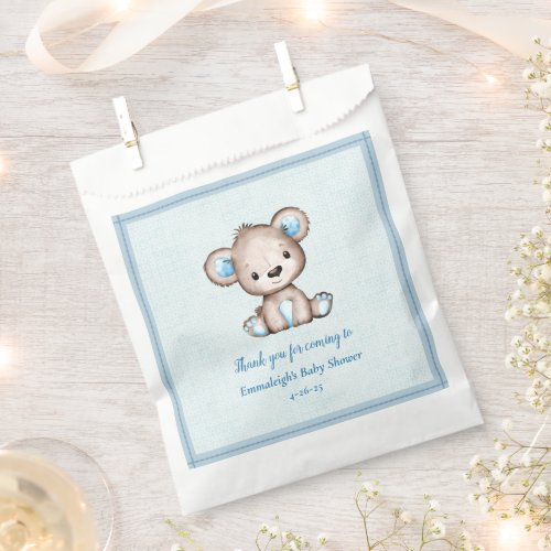Cute Brown Bear Boy Blue Blanket Favor Bag