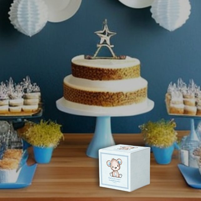 Cute Brown Bear Boy Blue Blanket Favor Boxes (Creator Uploaded)