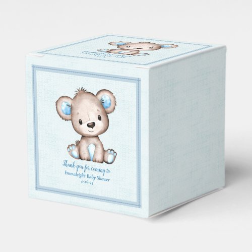 Cute Brown Bear Boy Blue Blanket Favor Boxes