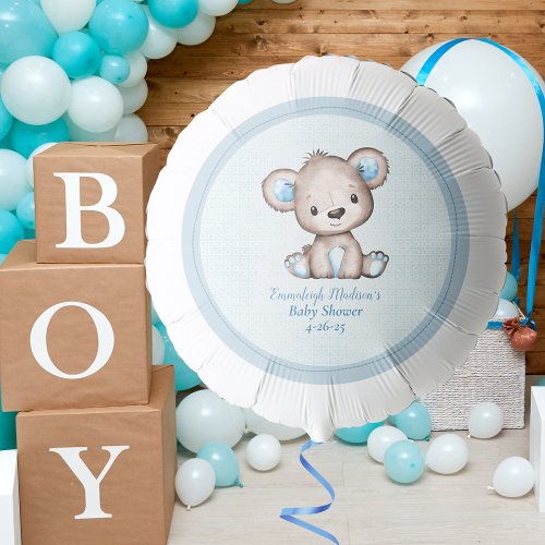 Cute Brown Bear Boy Plaid Blue Large Balloon