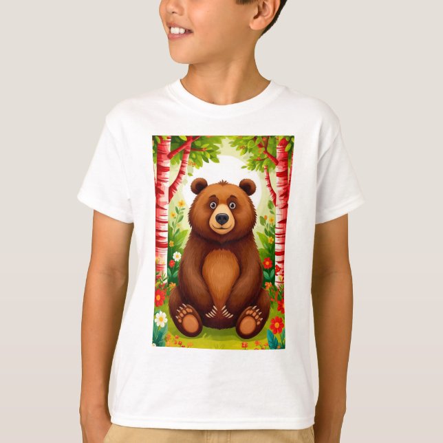 Cute Brown Bear Cartoon T-Shirt (Front)