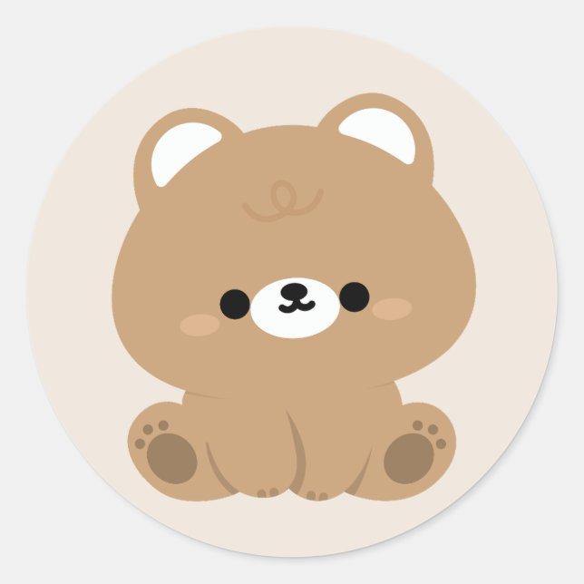 Cute Brown Bear Classic Round Sticker (Front)