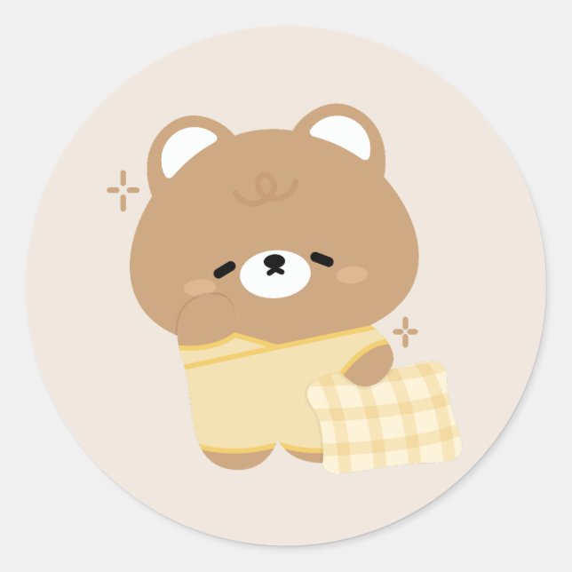 Cute Brown Bear Classic Round Sticker (Front)