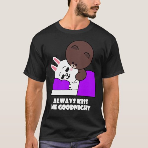 Cute Brown Bear Cony Bunny Rabbit Goodnight Kiss   T_Shirt