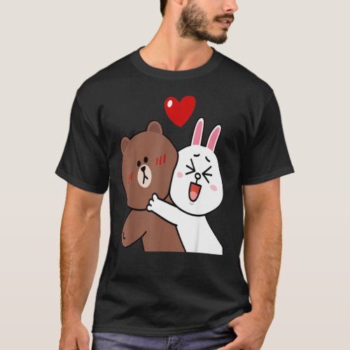 Cute brown bear cony bunny rabbit valentines lover T_Shirt