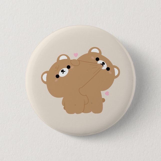 Cute Brown Bear Couple Button (Front)