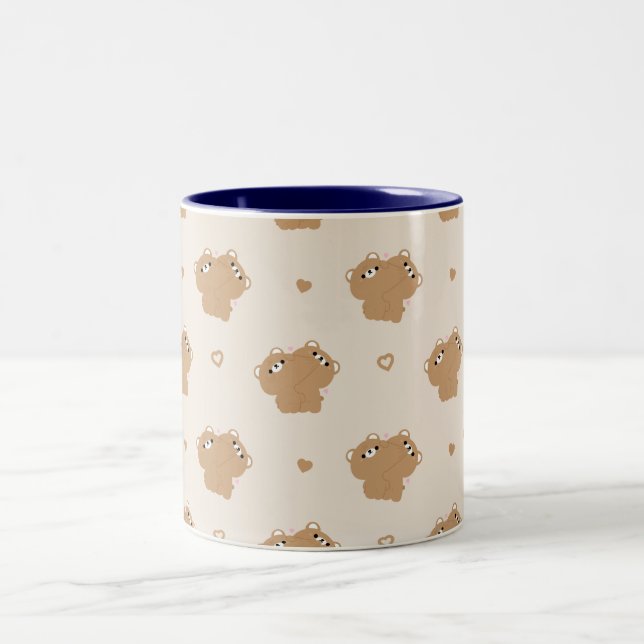 Cute Brown Bear Couple Two-Tone Coffee Mug (Center)