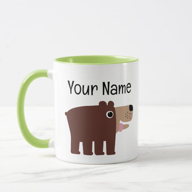 Cute brown bear cub cartoon personalized kid's mug (Left)