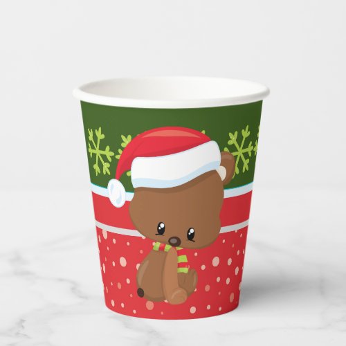 Cute Brown bear cub with Santa hat xmas Paper Cups