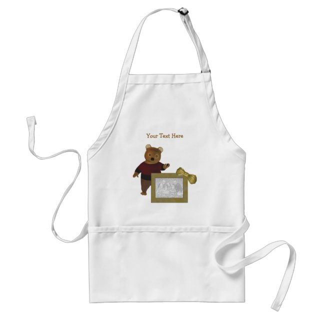 Cute Brown Bear Design Photo Adult Apron (Front)