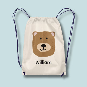 Cute brown bear drawstring bag
