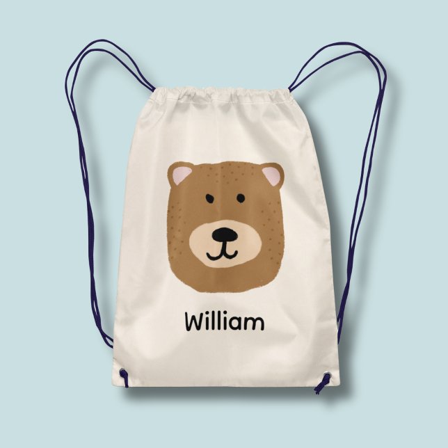 Cute brown bear drawstring bag (Brown bear kawaii style kids personalized drawstring bag)