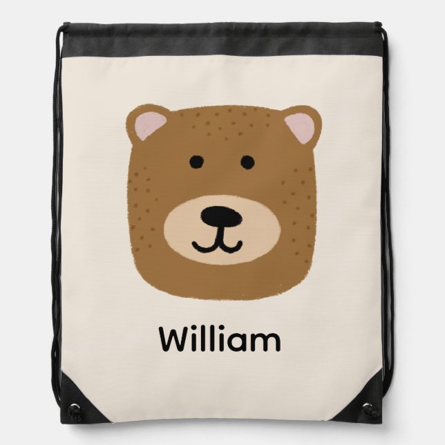 Cute brown bear drawstring bag (Front)