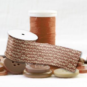 Cute Brown Bear Face Seamless Pattern Satin Ribbon