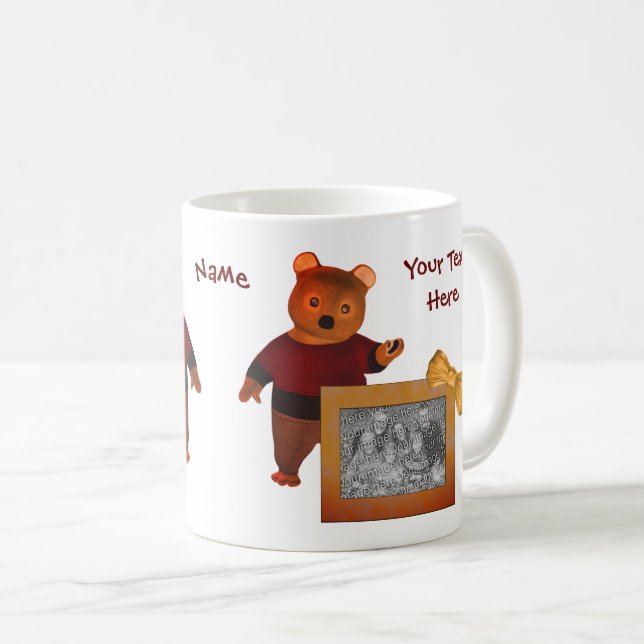 Cute Brown Bear Frame Design Personalized Coffee Mug (Front Right)