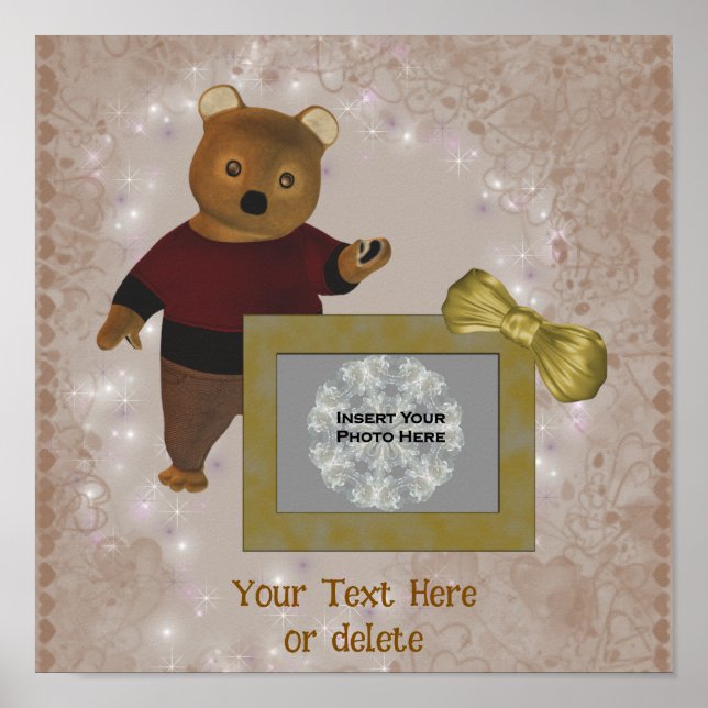 Cute Brown Bear Frame Personalized Photo Poster (Front)