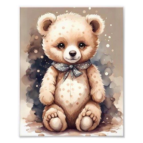 Cute Brown Bear Gray and White Polka Dots Scarf Photo Print