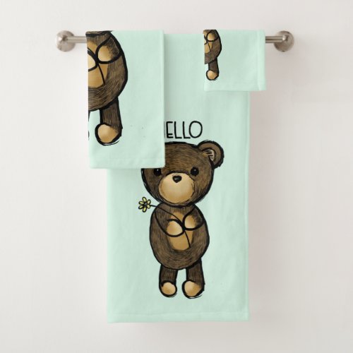 Cute Brown Bear Holding a Yellow Flower Bath Towel Set