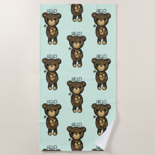 Cute Brown Bear Holding a Yellow Flower Beach Towel