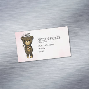 Cute Brown Bear Holding a Yellow Flower Business Card Magnet