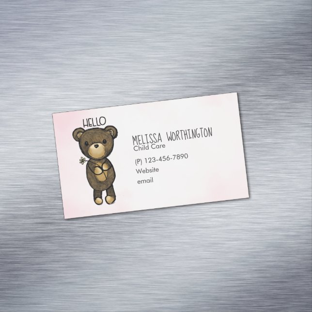Cute Brown Bear Holding a Yellow Flower Business Card Magnet (In Situ)