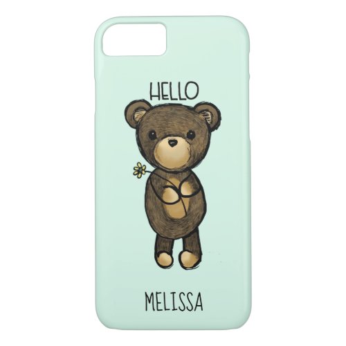 Cute Brown Bear Holding a Yellow Flower Custom iPhone 87 Case