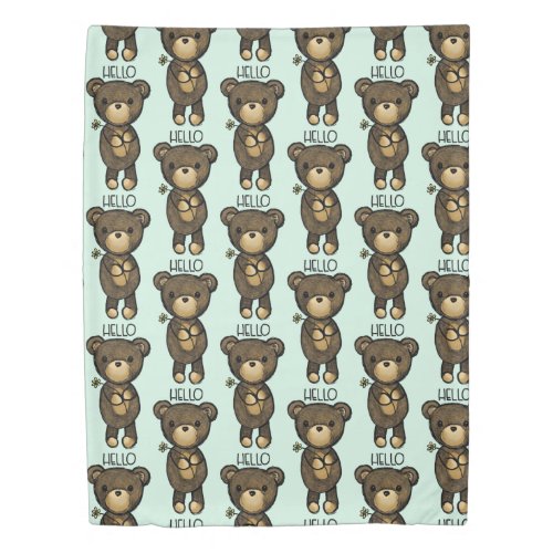 Cute Brown Bear Holding a Yellow Flower Duvet Cover