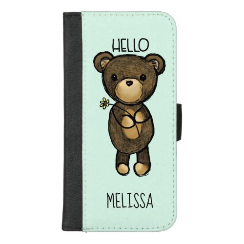 Cute Brown Bear Holding a Yellow Flower iPhone 87 Plus Wallet Case