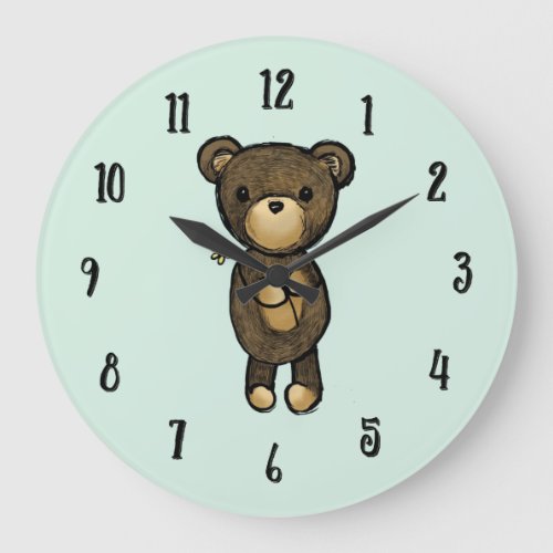 Cute Brown Bear Holding a Yellow Flower Large Clock