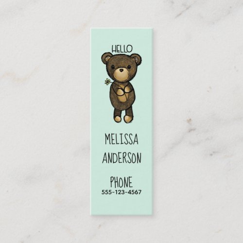 Cute Brown Bear Holding a Yellow Flower Mini Business Card