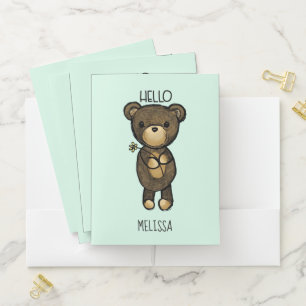 Cute Brown Bear Holding a Yellow Flower Pocket Folder