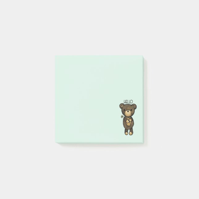 Cute Brown Bear Holding a Yellow Flower Post-it Notes (Front)