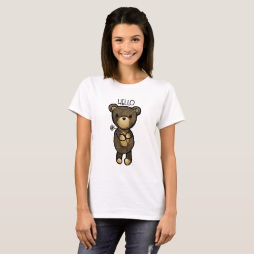 Cute Brown Bear Holding a Yellow Flower T_Shirt