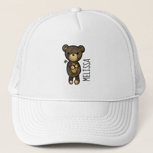 Cute Brown Bear Holding a Yellow Flower Trucker Hat