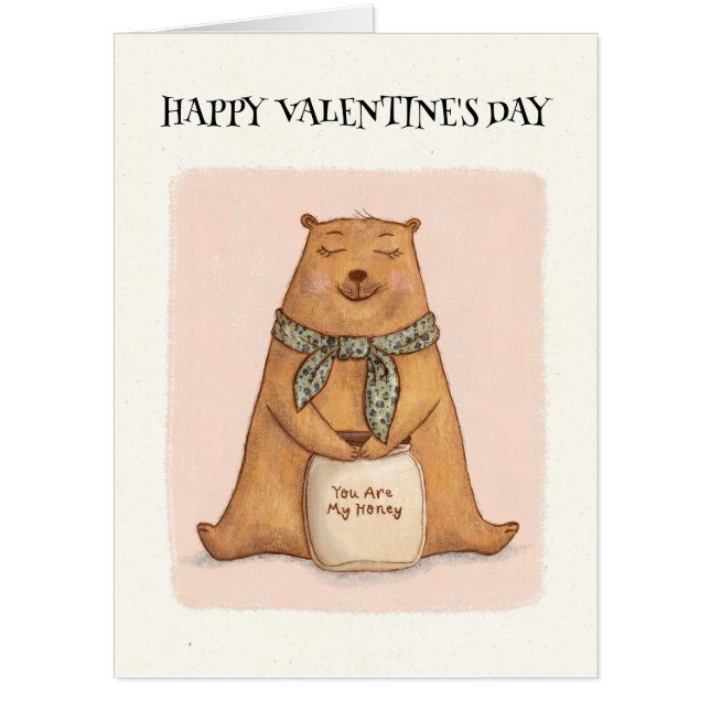 Cute Brown Bear Hug Love Valentine's Card (Front)