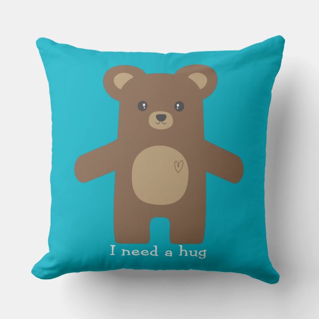 Cute Brown Bear Hug Throw Pillow (Front)