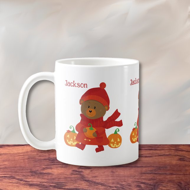 Cute Brown Bear Kid Autumn Mug (Cute brown bear kid fall cocoa mug .)