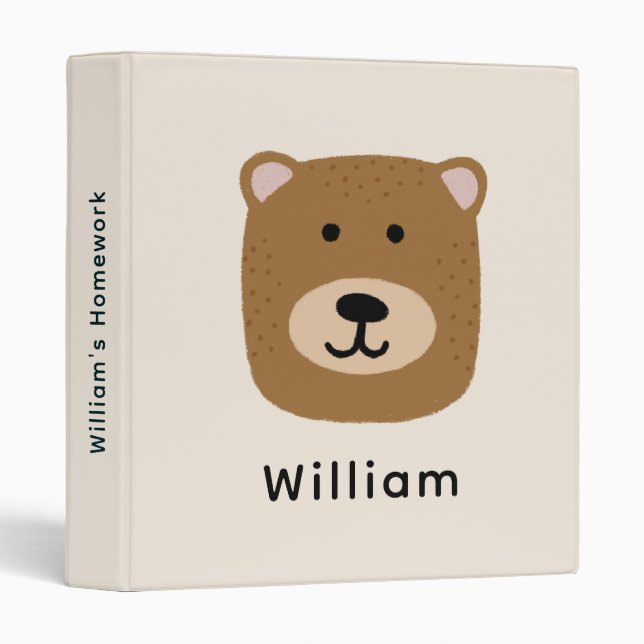 Cute brown bear kids 3 ring binder (Front/Spine)
