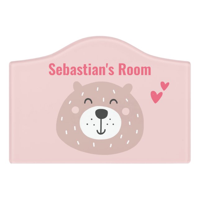 Cute Brown Bear Kids'  Door Sign (Small Crest Front)