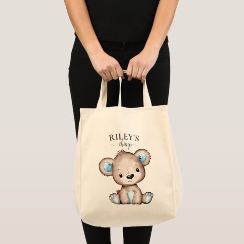 Cute Brown Bear Monogrammed Baby Tote Bag