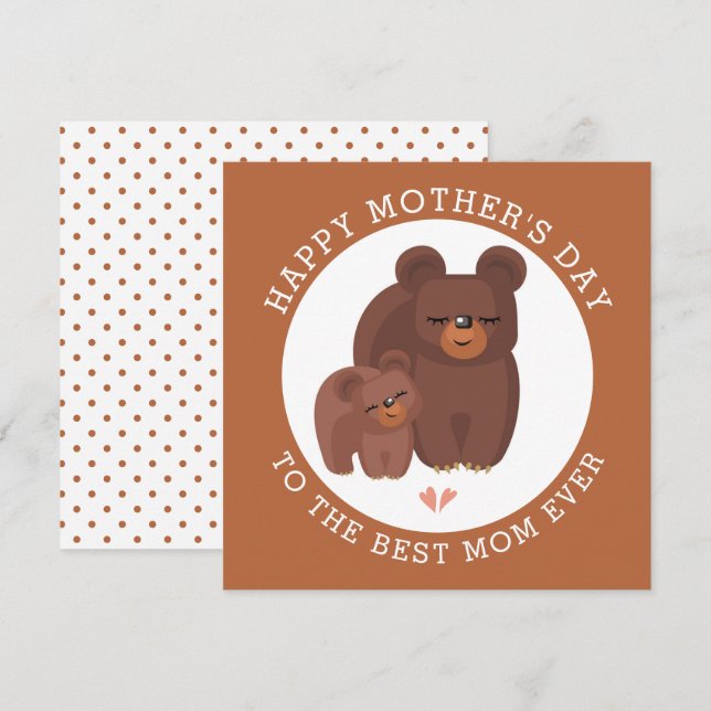 Cute brown bear mother with baby Mothers Day  Holiday Card (Front/Back)
