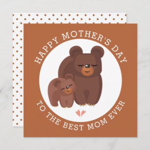 Cute brown bear mother with baby Mothers Day Holiday Card