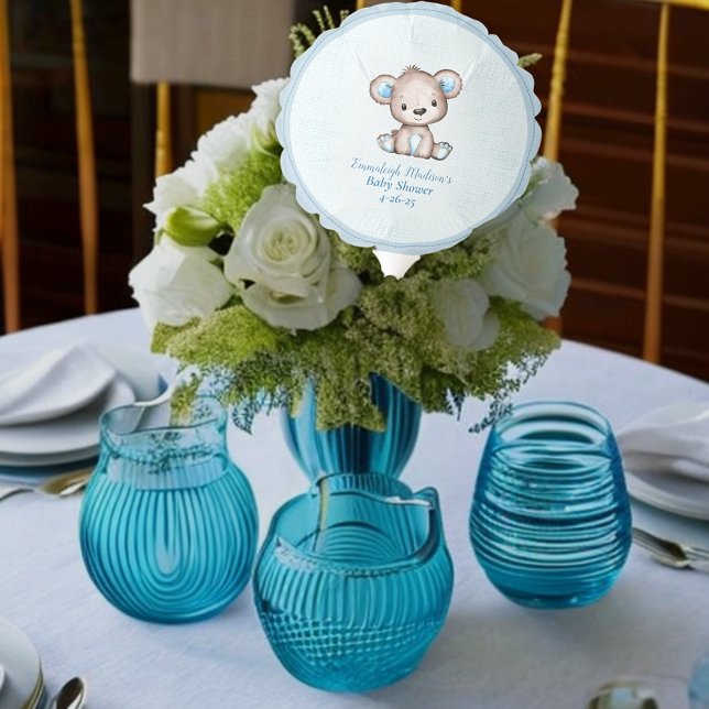 Cute Brown Bear on Blanket for Boy Blue Small Balloon (Creator Uploaded)