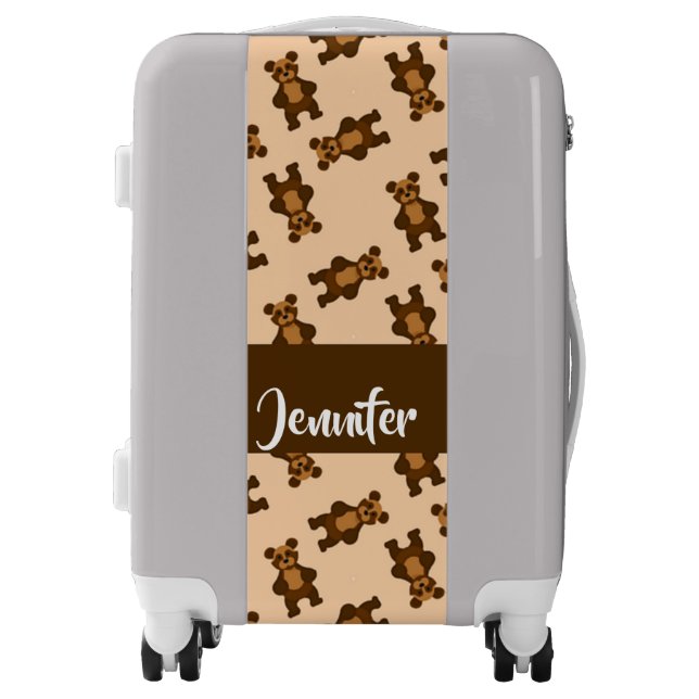 Cute brown bear on pink luggage (Front)