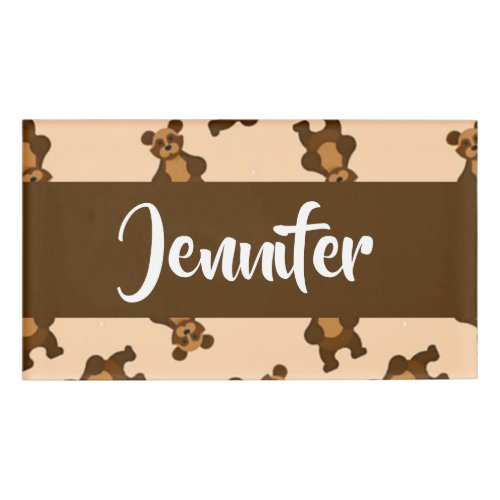 Cute brown bear on pink name tag