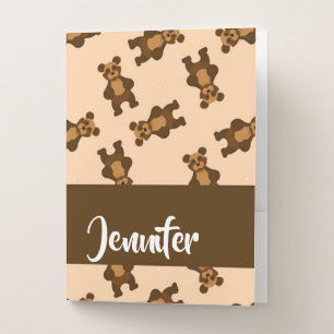 Cute brown bear on pink pocket folder
